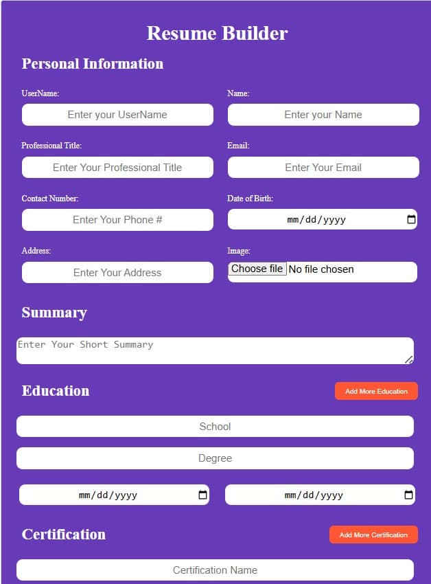 Dynamic resume builder (Typescript) 